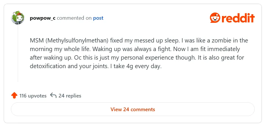 Methylsulfonylmethane for Sleep, Skin, and Joints