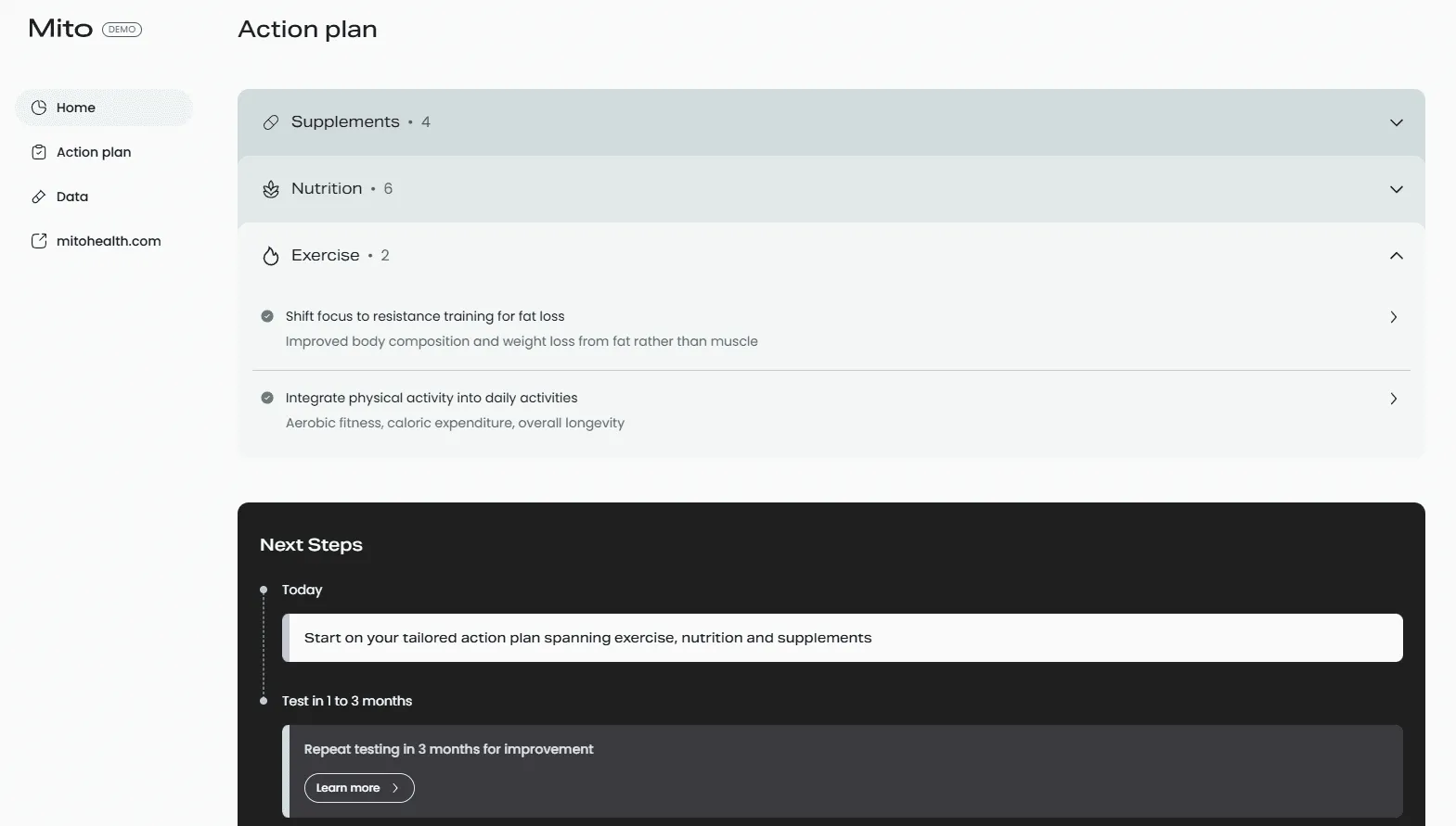 Mito Health Personalized Health Action Plan