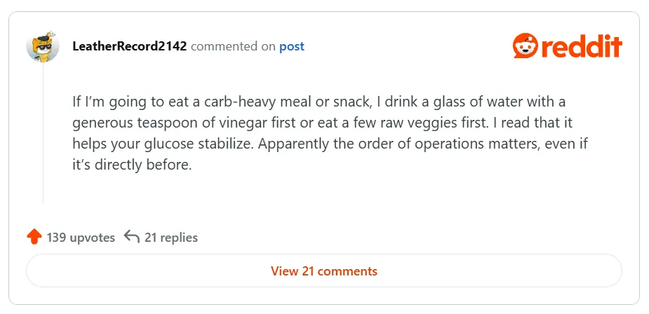 Apple Cider Vinegar Before High-Carb Meals